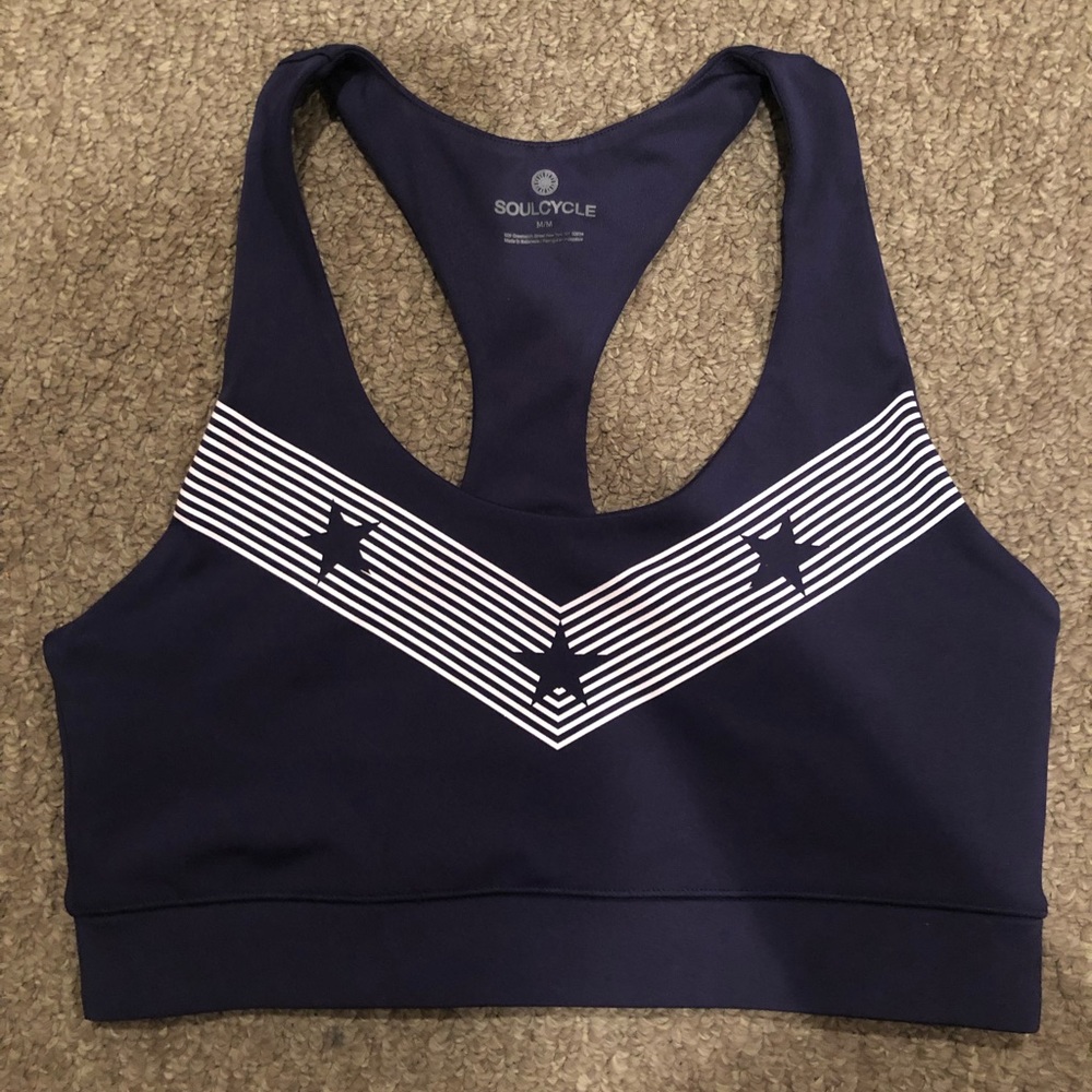 SoulCycle Stars and Stripes racetrack sports bra